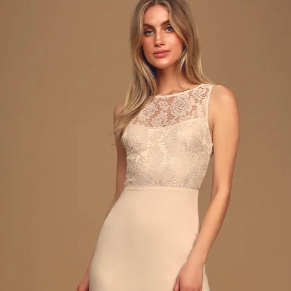 Lulus Dresses & Skirts - Wedding Season Cream colored floor length Dress Fit for a Queen 👑💫